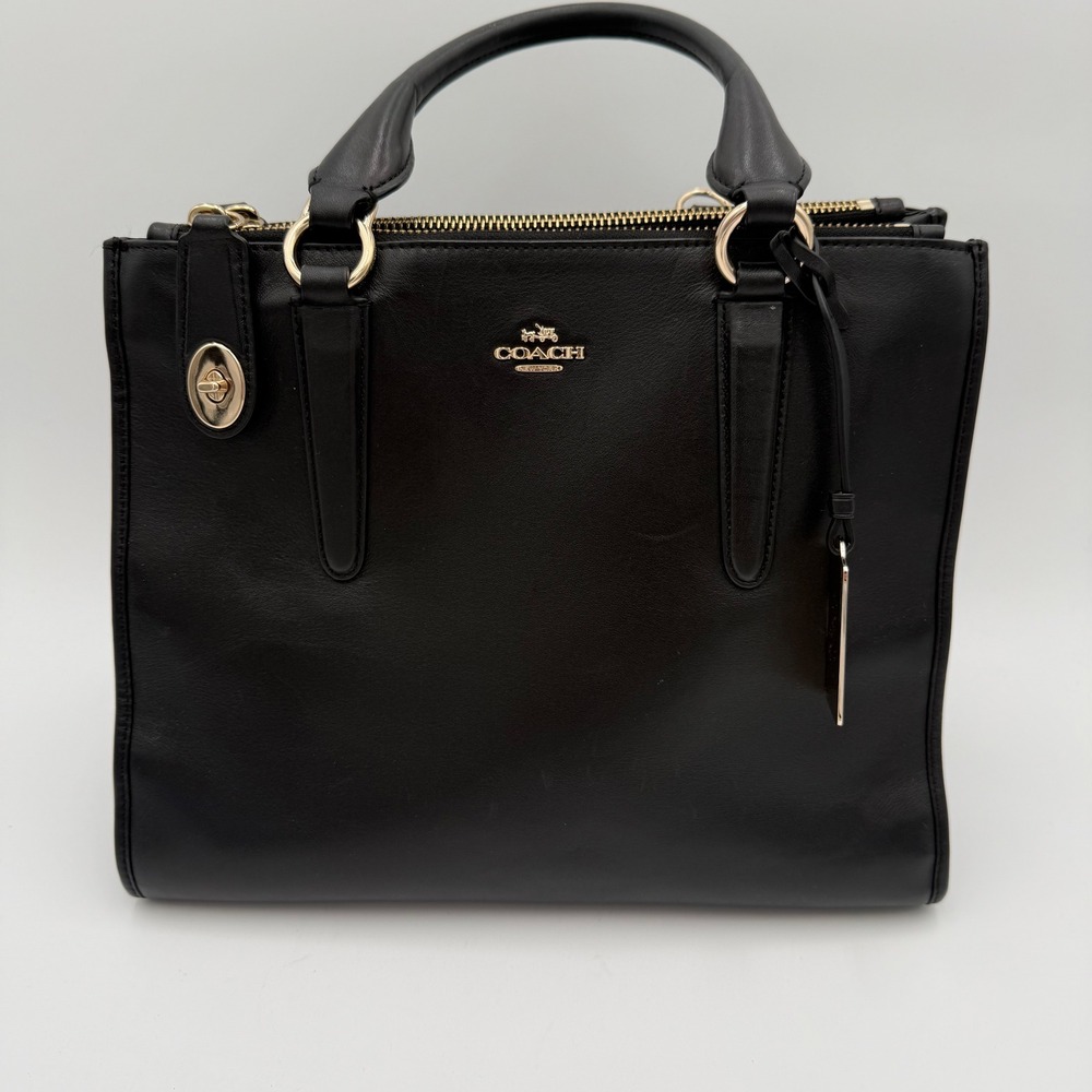Coach Crosby Carryall Black Leather Crossbody Handbag Gold Hardware EUC